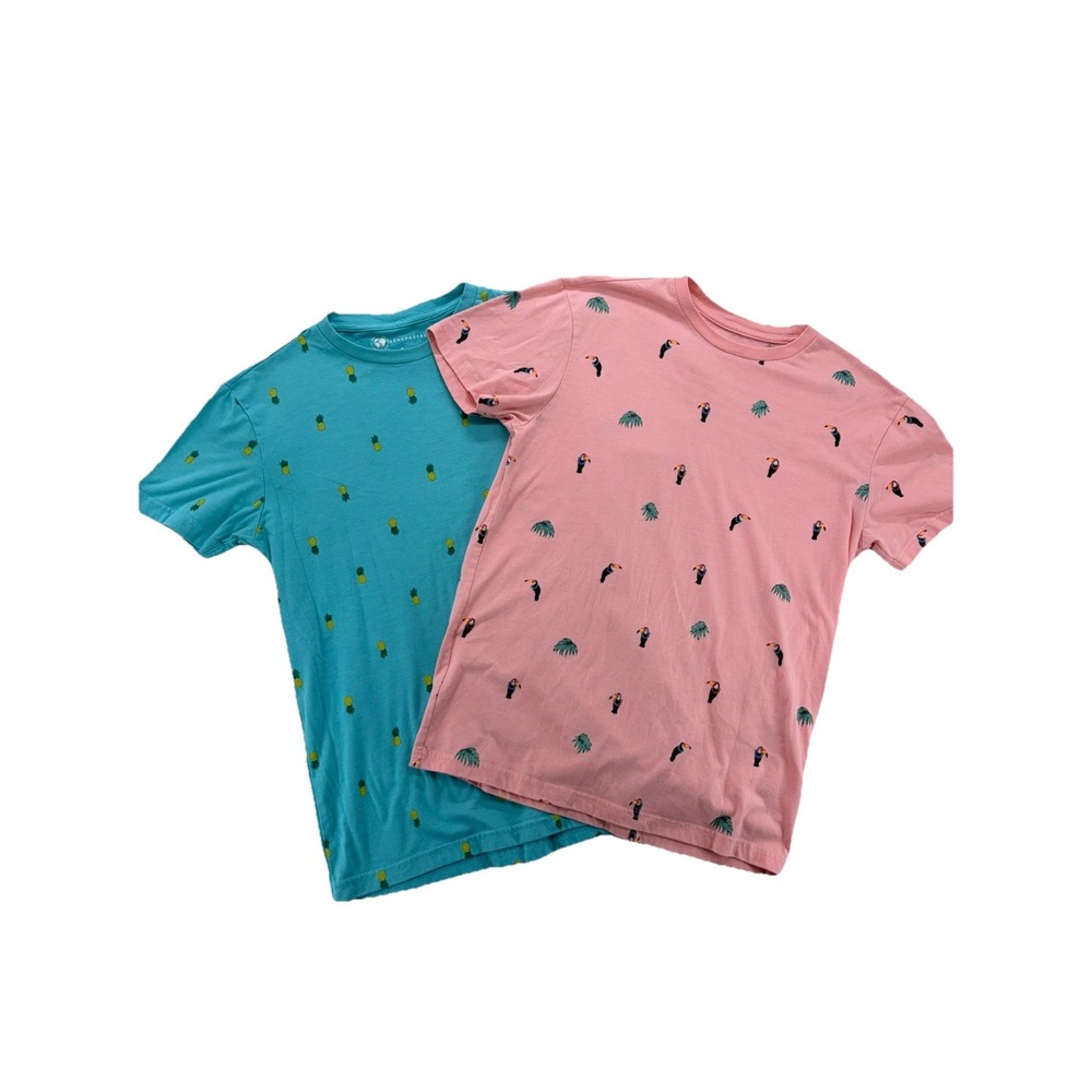 2 Aeropostale T-Shirt Men's Short Sleeve Crew Neck Pineapple & Parrot Size Small